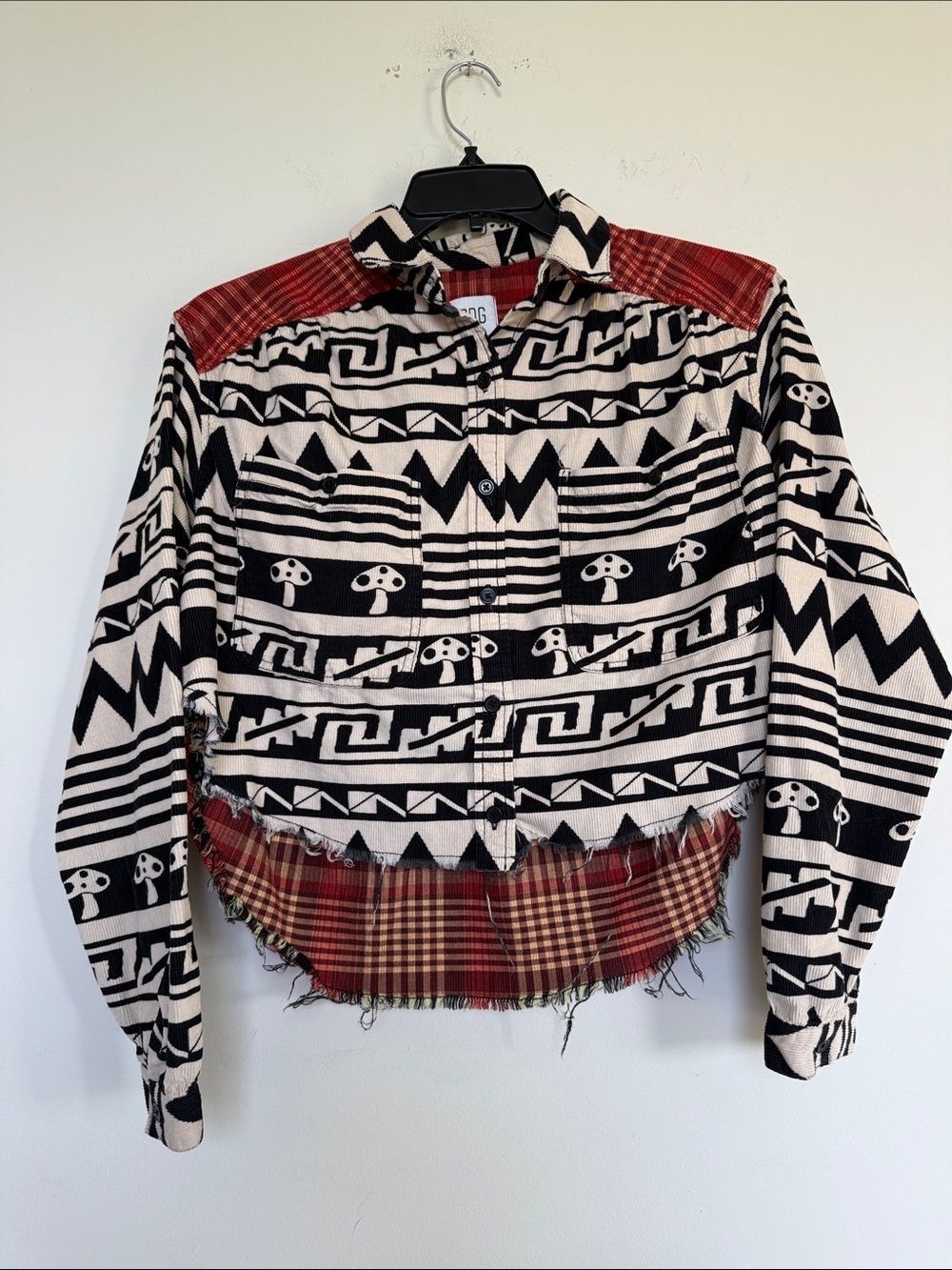 BDG Red Plaid-Lined Top with Black Graphic Detail - Picture 2 of 7